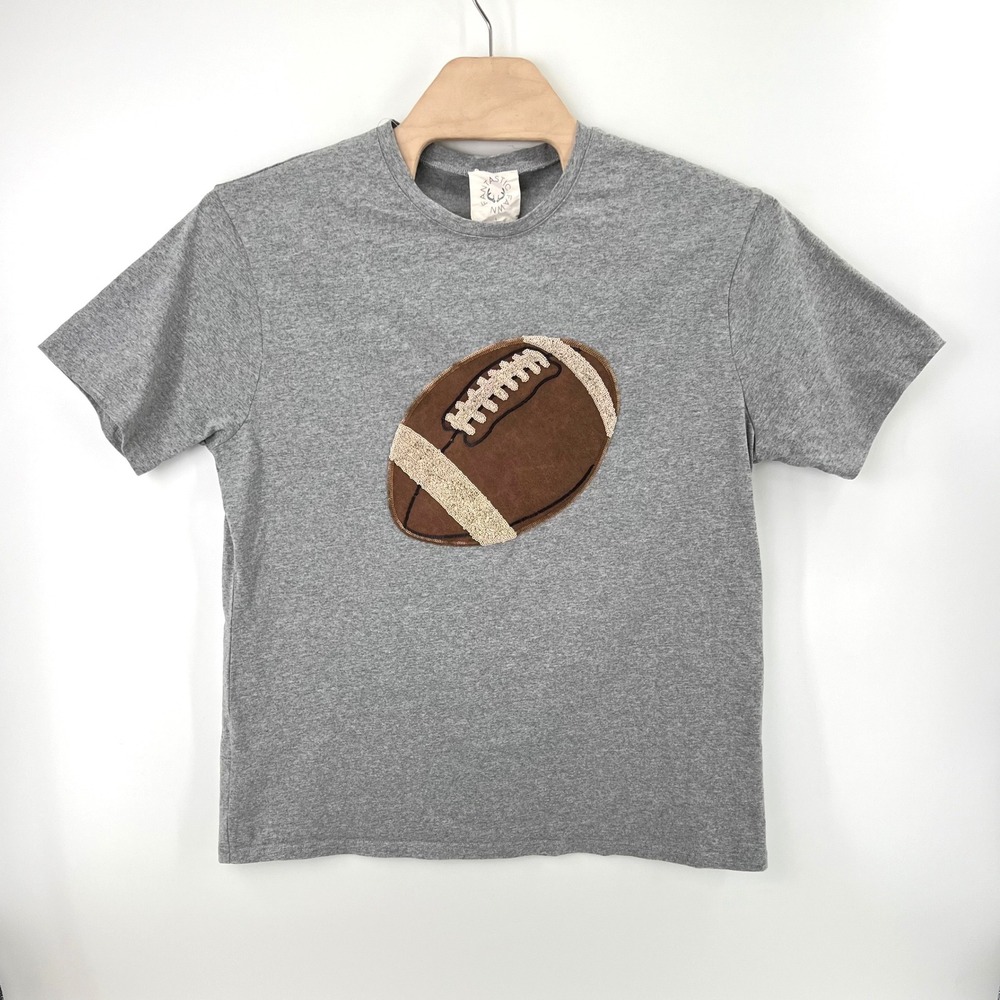 Fantastic Fawn Football Sequin Leather Embroidered T Shirt Sz L Cotton Tailgate